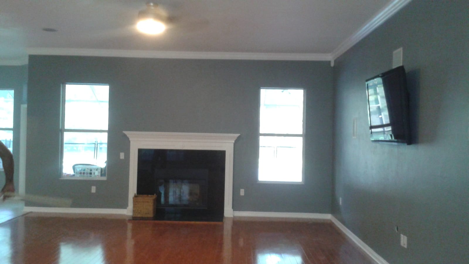 Interior living room repaint in blue-gray