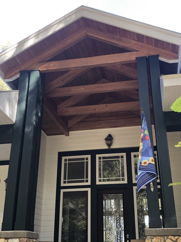 Porch ceiling and beams after wood staining