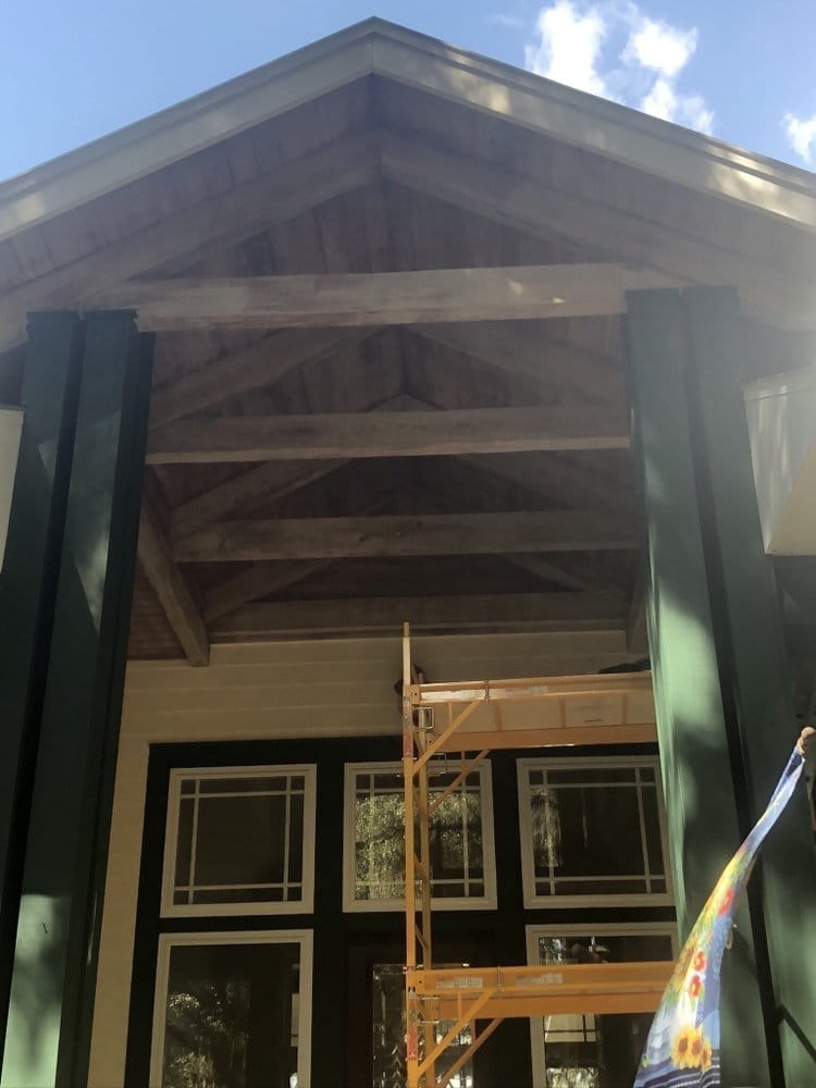 Porch ceiling and beams before treatment